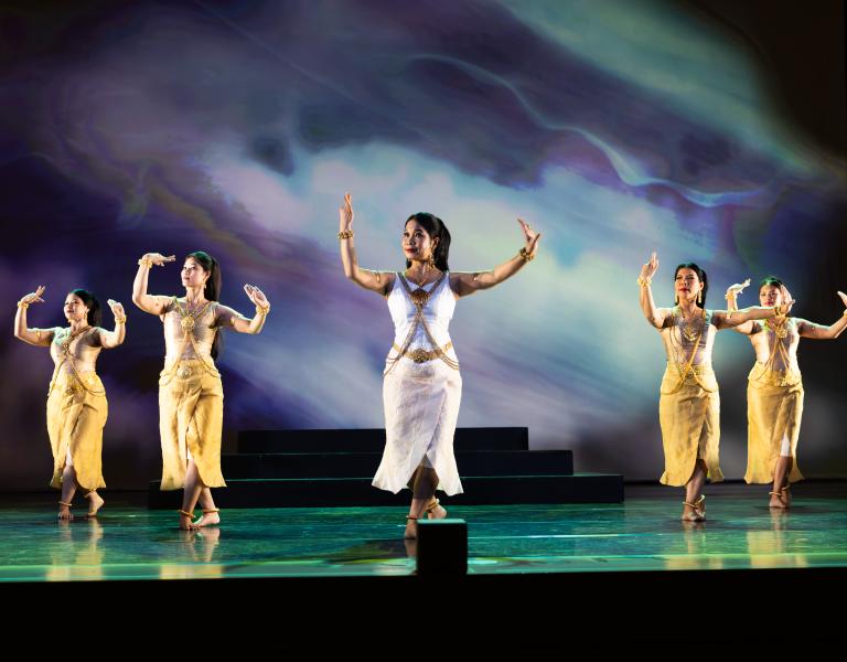 Cambodian dancers performing on stage